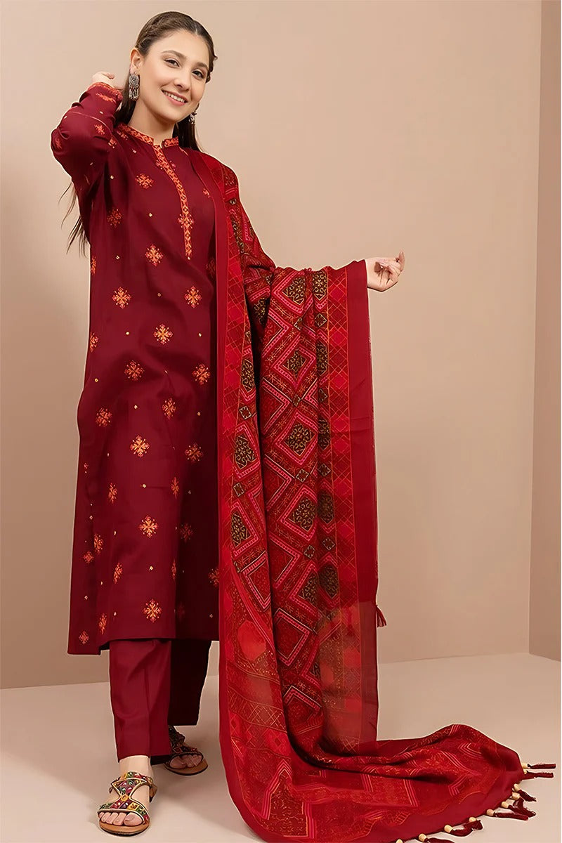 KAYSERIA - 3PC DHANAK EMBROIDERED BJ-W68