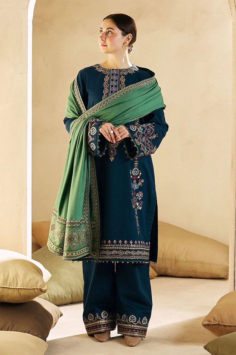 ZARA SHAHJAHAN - 3PC DHANAK EMBROIDERED BJ-W77